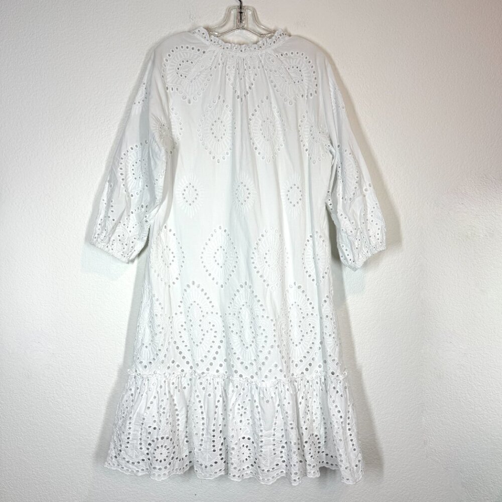 Soft Surroundings White Midi Dress Eyelet City of Gardens Cotton Summer Large - Picture 3 of 9